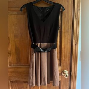 Cals black top brown bottom dress with bow belt
